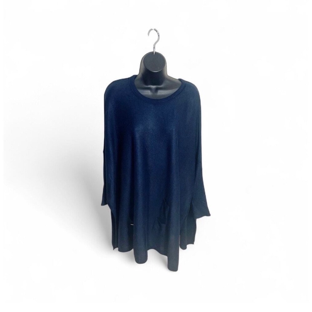 Mer Sea Sweater OS Navy Blue Catalina Poncho Knit Oversized Side Slit Pocket